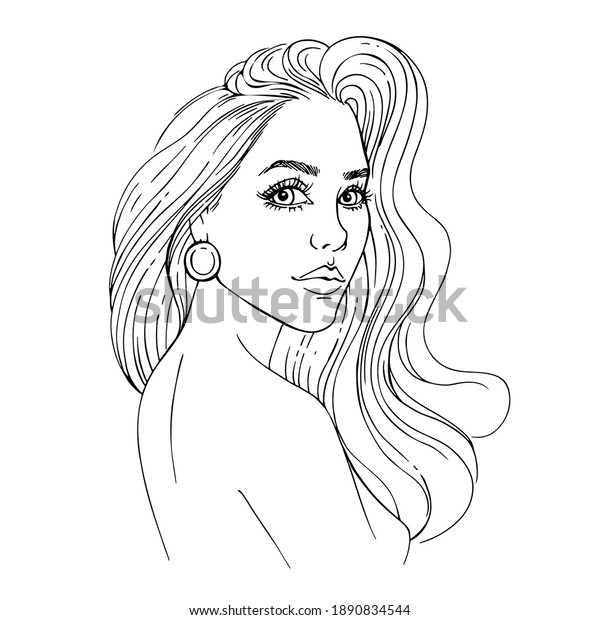 Sketch Young Woman Face Long Hair Stock Illustration 1890834544 ...