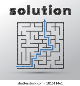Sketched concept of finding solution in complicated maze.