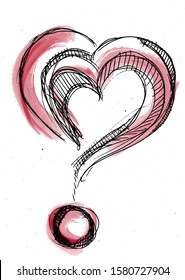 
Sketched Heart Showing Exclamation Mark. Complemented By Red Artwork In Watercolor Style.