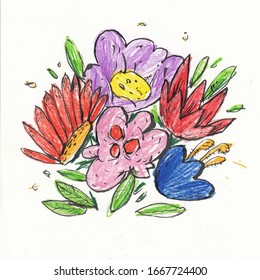 Sketchy bouquet with flowers, drawn with ink and colored pencils. Color illustration. It can be used in stores, supermarkets, boutiques, on sites, booklets, price tags, in the mailing list. - Powered by Shutterstock