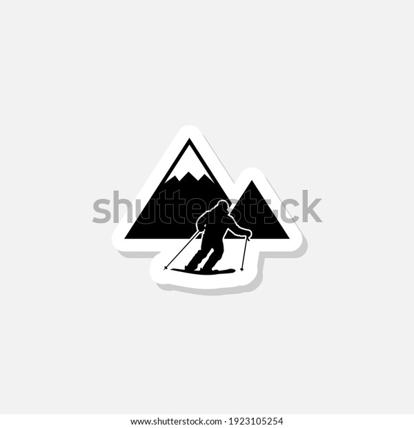 Ski mountains sticker icon for web design\
isolated on white\
background