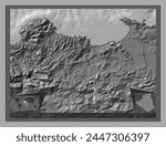 Skikda, province of Algeria. Bilevel elevation map with lakes and rivers. Corner auxiliary location maps