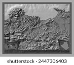 Skikda, province of Algeria. Bilevel elevation map with lakes and rivers. Locations of major cities of the region. Corner auxiliary location maps