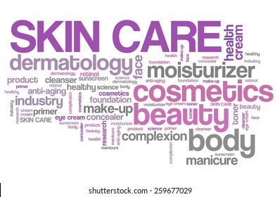 Skin Care Products - Beauty Industry. Tag Cloud Concept.