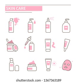Skin care routine icons set in line style. Line style  illustration isolated on white background.