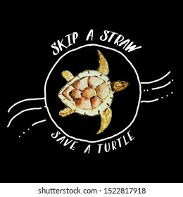 Skip Straw Save Turtle Concept Design Stock Illustration 1522817918 ...