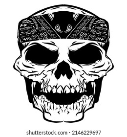 Skull Bandana Drawing Illustration Tattoo Design Stock Illustration ...