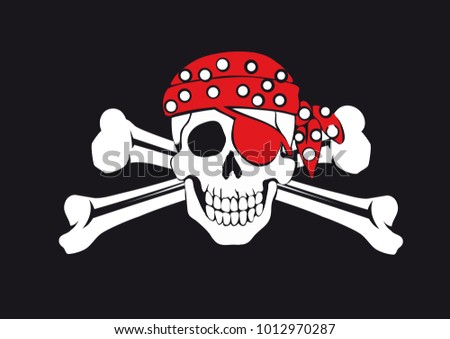 skull and crossbones on a black background Pirate symbol Jolly Roger in a red bandana