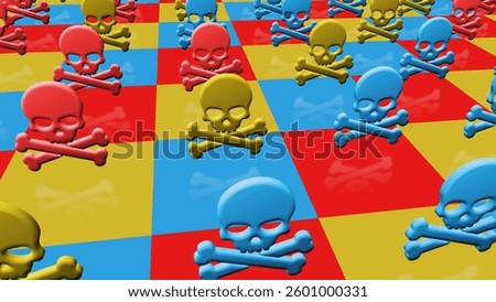 Skull cyber pirates and hacking cyberattack multiply symbol pattern. Abstract concept 3d mosaic icons illustration.
