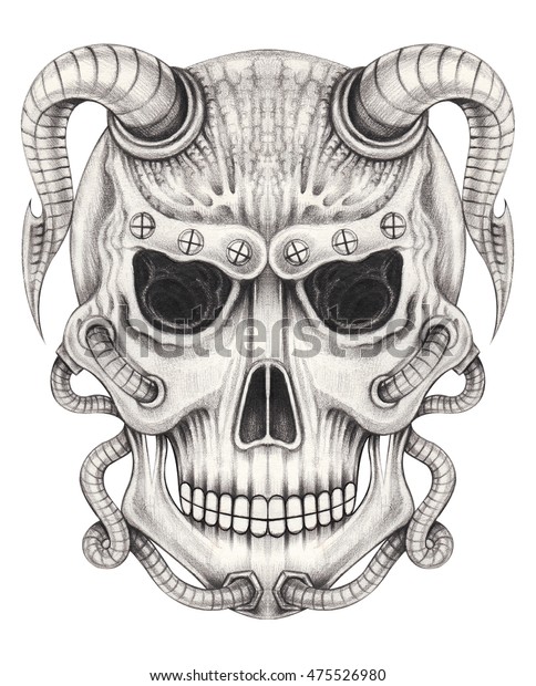 Skull Devil Tattoohand Pencil Drawing On Stock Illustration 475526980 ...