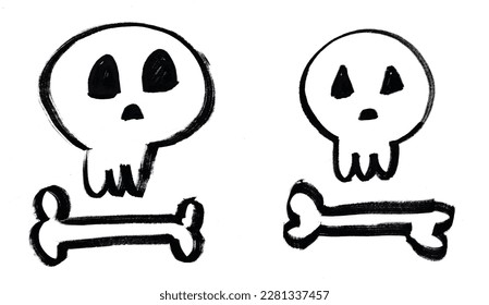 Skull emoji hand drawn and marker pen  Isolated over white background  irregular shapes  Symbol poison  danger  dangerous  prohibited  Halloween  horror  terror  holiday  Scribble  sketch cartoon 