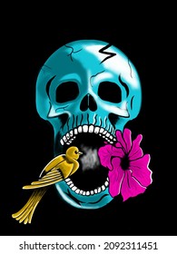 skull flower cartoon art design