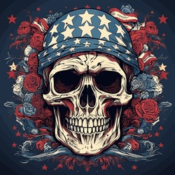 Skull Head Wearing Hat American Flag ,uncle Sam Skull .Vector Illustration For Poster, Tshirt, Banner, Card, Sticker And Cover Book.