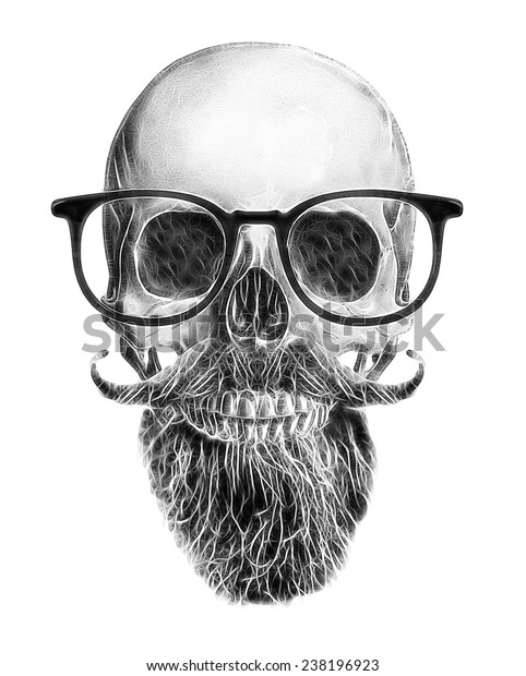スカルイラスト 危険の警告のマーク Tシャツのグラフィックス クールスカルイラスト 髭と口ひげを持つスカル のイラスト素材
