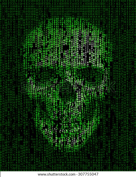 Skull Made Binary Code Hacker Cyber Stock Illustration 307755047