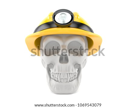 Skull miner hat isolated on white background. 3d illustration