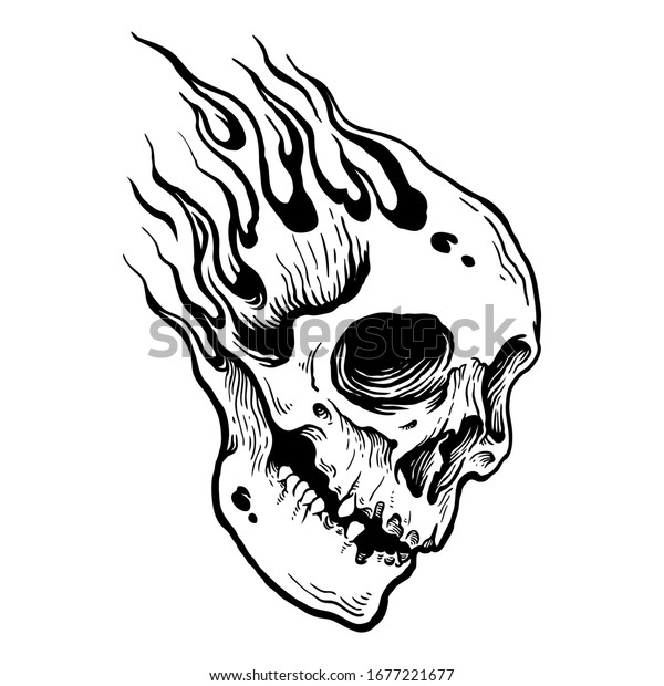 Skull On Fire Flames Illustration Skull Stock Illustration 1677221677 ...