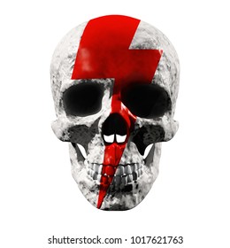 Skull With A Print Of A Red Lightning. 3d Rendering Illustration. Isolated On White Background. 