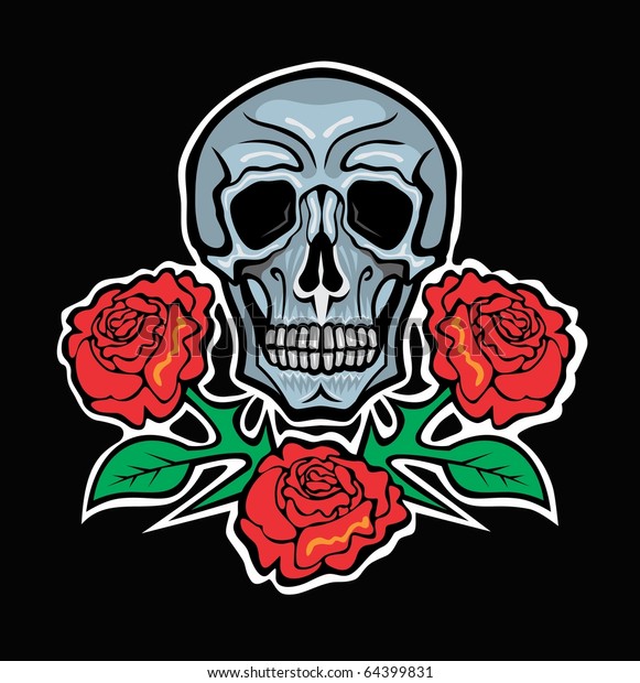 Skull Red Roses Stock Illustration 64399831 Shutterstock 