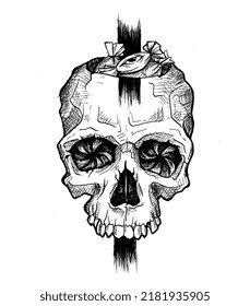 Skull Tattoo Flash Candy Death Blackwork Stock Illustration 2181935905 ...