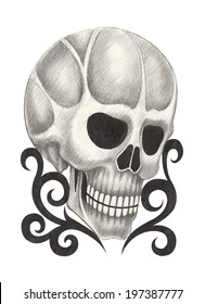 Skull Tattoo Hand Drawing On Paper Stock Illustration 197387777 ...