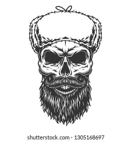 Skull In The Ushanka Hat.  Illustration