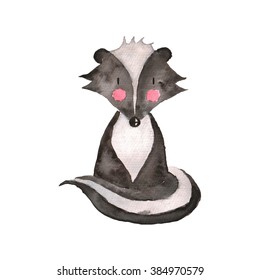Skunk Watercolor Illustration