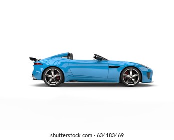 Sky Blue Convertible Sports Car - Side View - 3D Illustration