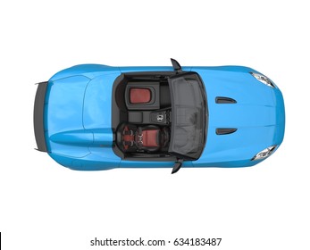 Sky Blue Convertible Sports Car - Top View - 3D Illustration