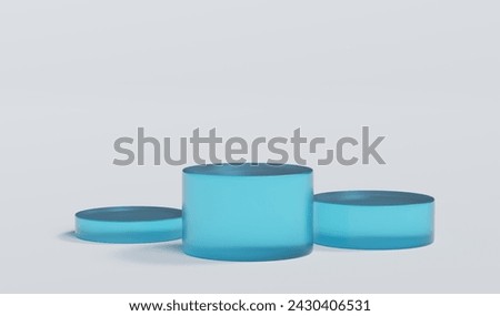 Sky Blue Matte Glass Cylinder Podium Platform Scene Stand White Grey Background Show Cosmetic Bottle Beauty Products 3 Three Pedestals Showcase On Display Workshop Mockup Realistic 3D Illustration Stock photo © 