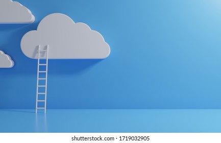 sky cloud storage of digital data ai network technology online for security system with ladder , background 3d illustration rendering
