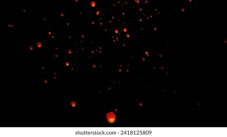 Sky lanterns, flying lanterns, floating lanterns on the black background. - Powered by Shutterstock