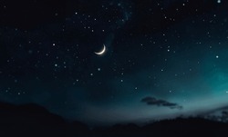 Sky Night Stars And Moon, Islamic Night, Twilight