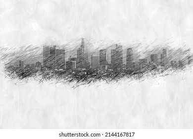 Skyline Of Los Angeles In Pencil Drawing Style