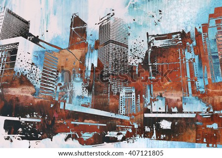 skyscraper with abstract grunge,illustration painting