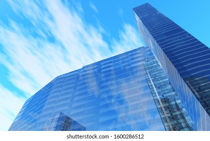 Skyscraper against the sky, bottom view, 3D rendering.