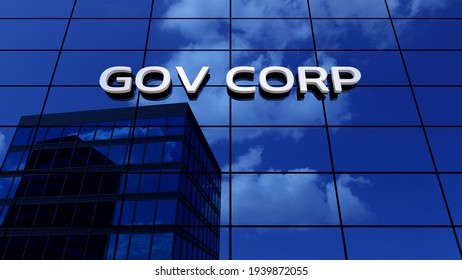 Skyscraper business office building with a generic gov corp or government corporation theme with cloud reflection as a 3d illustration.