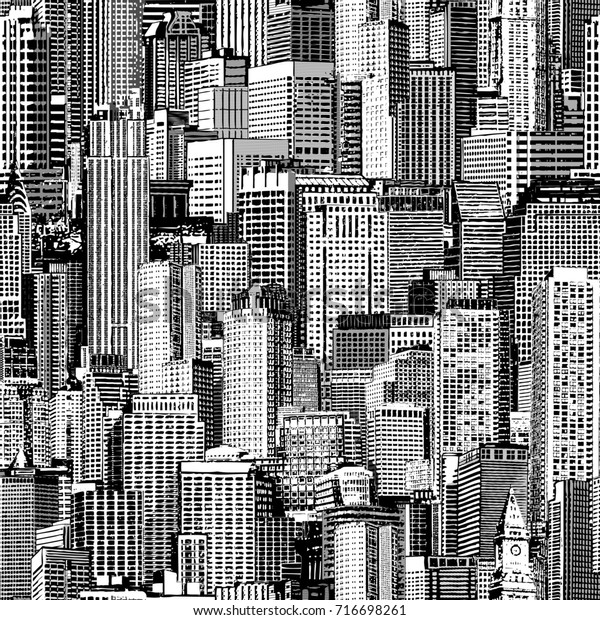 Skyscraper City Seamless Pattern Large Hand Stock Illustration 716698261