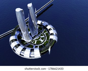 Skyscraper on the water..3d render