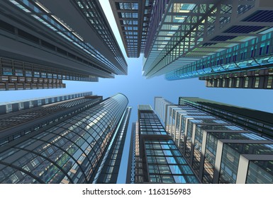 Skyscrapers Against The Sky, 3d Illustration Vertically Upwards
