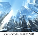 Skyscrapers, high-rise buildings from below against the background of the sky, cityscape, panorama of skyscrapers, 3D rendering