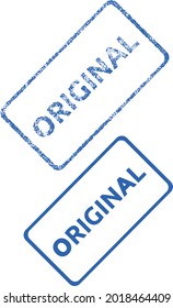 A Slanted Realistic Patterned Blue Business Stamp And One Without Grunge Effect, With The Words, Original