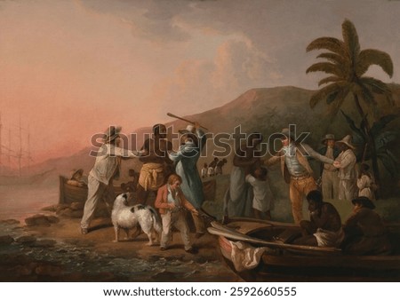 Slave Trade (Execrable Human Traffick, or The Affectionate Slaves), George Morland. Vintage oil painting. Beautiful vintage artwork in oil paint.