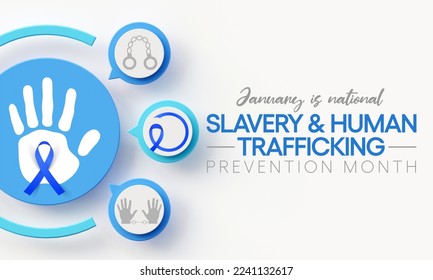 Slavery and human trafficking prevention month is observed every year in January, to raising awareness about the different forms of human trafficking, also known as modern slavery. 3D Rendering - Powered by Shutterstock