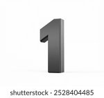 Sleek, metallic Black number 1 One standing on a white background, 3d illustration