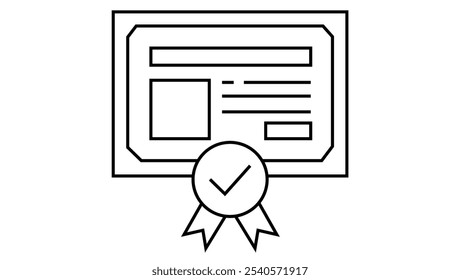 A sleek, minimalist certificate icon featuring a document with a ribbon or seal, symbolizing achievement, accreditation, or completion. - Powered by Shutterstock