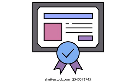 A sleek, minimalist certificate icon featuring a document with a ribbon or seal, symbolizing achievement, accreditation, or completion. - Powered by Shutterstock