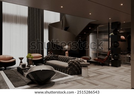Similar – Image, Stock Photo Staircase in dark colors, with high contrast and basement staircase