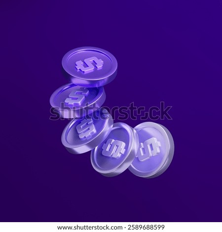 A sleek and modern 3D design featuring a row of purple dollar icon coins. Isolated on a clean background, it conveys themes of cash flow, steady income, and organized financial planning.