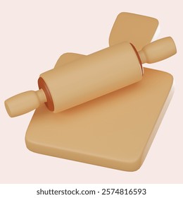 A sleek rolling pin 3D render capturing traditional kitchenware. Perfect for food styling, dough preparation visuals, and rustic baking projects with a modern twist.